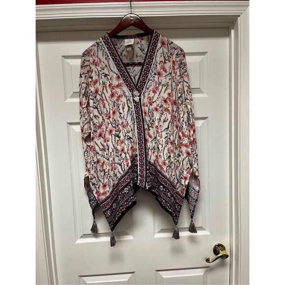 Knox Rose Floral Print Tassel Trim Kimono M/L EUC - Picture 1 of 9